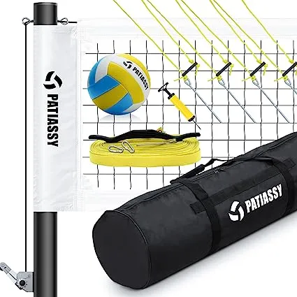 Patiassy Portable Professional Outdoor Volleyball Net Set with Adjustable Height Aluminum Poles, Winch System, Volleyball with Pump and Carrying Bag for Backyard Beach