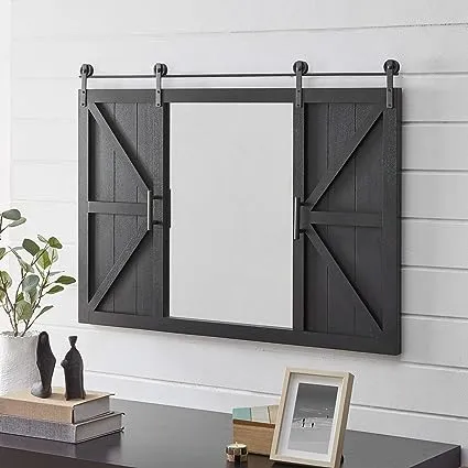 FirsTime & Co. Dark Brown Hayloft Barn Door Wall Mirror, Large Vintage Decor for for Bedroom, Bathroom Vanity, Wood, Farmhouse, 36 x 26 inches, Espresso