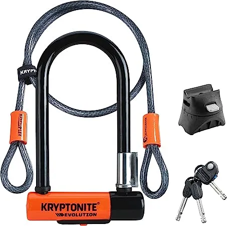 Kryptonite Evolution Mini-7 Bike U-Lock with Cable, Heavy Duty Anti-Theft Bicycle U Lock, 13mm Shackle and 10mm x4ft Length Security Cable with Mounting Bracket and Keys