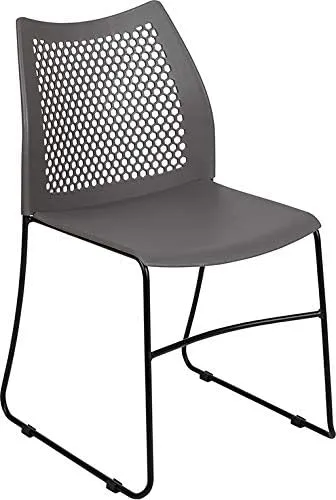 Flash Furniture HERCULES Series 5 Pack 661 lb. Capacity Green Stack Chair with Air-Vent Back and Gray Powder Coated Sled Base