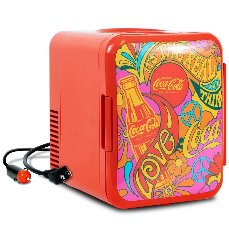 Coca Cola Mini Fridge for Bedroom Skincare Office Small Refrigerator 4L Mini Refrigerator Dorm Fridge Fridge Portable 6 Can Cooler Warmer 12V DC 110V AC for Car Beverages Cosmetics