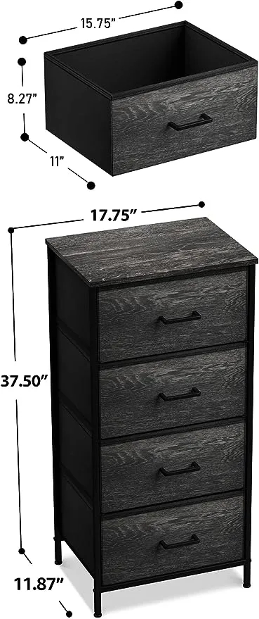 Sorbus Dresser with 4 Faux Wood Drawers - Tall Storage Unit Organizer Tower for Clothes - Bedroom, Hallway, Living Room, Closet, & Dorm Chest Furniture - Steel Frame, Wood Top, Easy Pull Fabric Bins