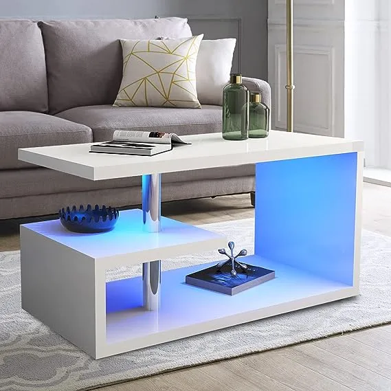 ONPNO High Gloss Coffee Table with 16 Colors LED Lights 3 Tiers Sofa