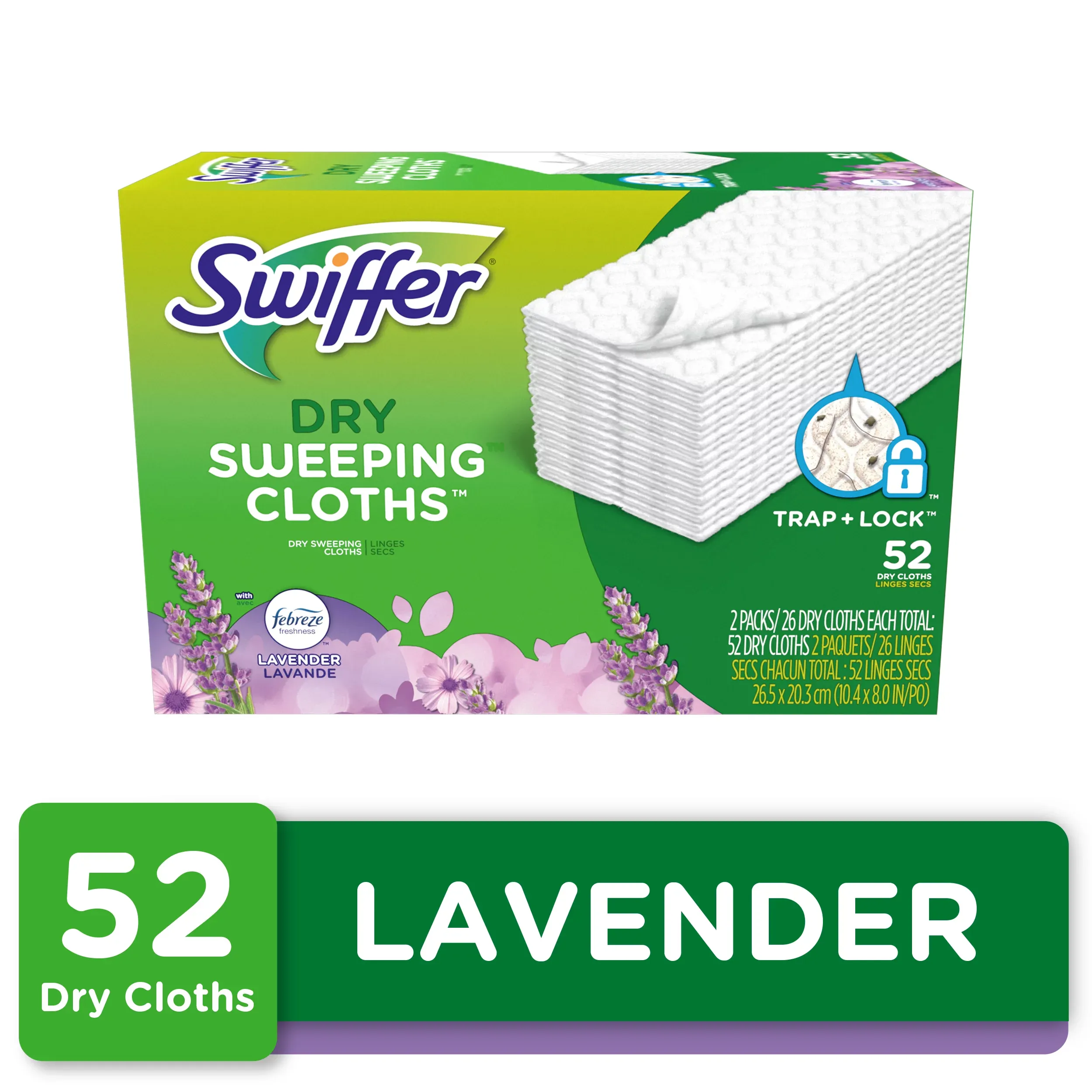 Swiffer Sweeper Dry Sweeping Cloths, Mop and Broom Floor Cleaner Refills, Febreze Lavender Vanilla and Comfort Scent, 16 Count