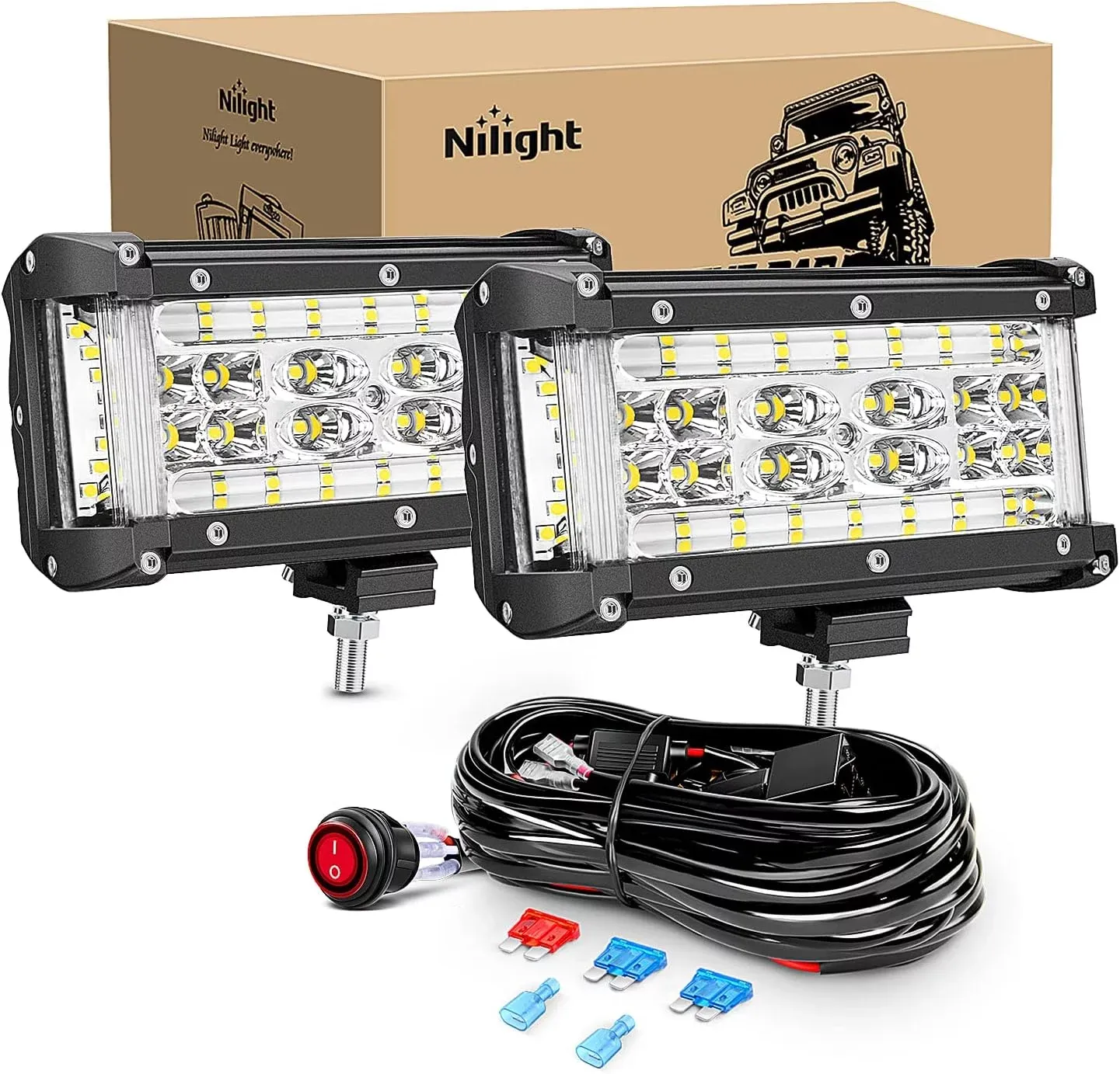 Nilight 22 Inch Side Shooter LED Light Bar Quadruple Row Spot Flood Combo Lights w/Wiring Kit for Fog Light Driving Light Work Light on Truck SUV ATV UTV Jeep, 2 Years Warranty