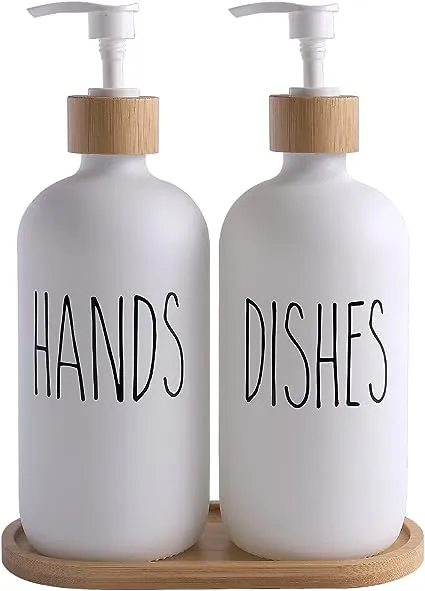 MOMEEMO Glass Soap Dispenser Set, Contains Hand Soap and Dish Soap Dispenser.Suitable for Kitchen Decor. (Black & White)