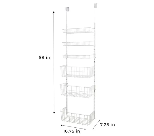 Smart Design Over The Door Adjustable Pantry Organizer Rack w/ 6 Adjustable Shel