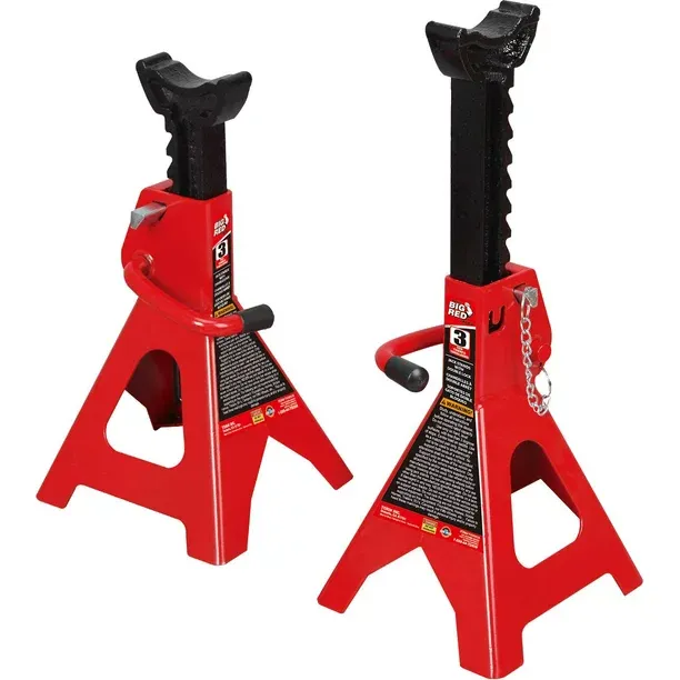 BIG RED T43002A Torin Steel Jack Stands: Double Locking, 3 Ton (6,000 lb) Capacity, Red, 1 Pair