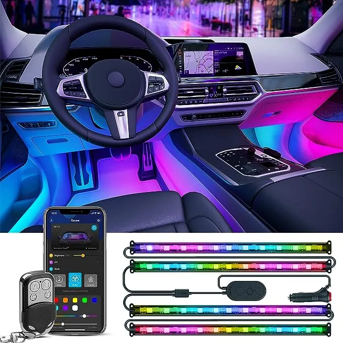 Govee Smart Car LED Strip Lights, RGBIC Interior Car Lights with 4 Music Modes, 30 Scene Options and 16 Million Colors, APP Control 2 Lines Design LED Car Lights for SUVs, DC 12V