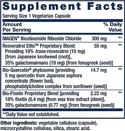 Life Extension NAD+ Cell Regenerator and Resveratrol Elite, NIAGEN nicotinamide riboside, Trans-resveratrol, quercetin, Fisetin, for Longevity, Energy, and oxidative Stress, 30 Vegetarian Capsule