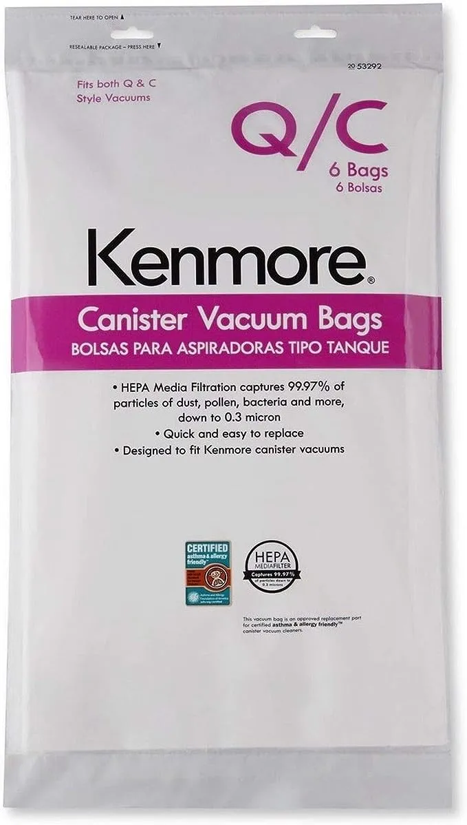 Kenmore Type Q/C Vacuum Bags HEPA for Canister Vacuums 6 PK