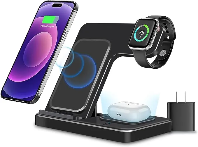 3 in 1 Wireless Charging Station for Apple Charging Station for Multiple Devices, for iPhone 14 Pro Max 13 12 11 Xs Xr X 8 Plus, for Apple Watch Charger Stand 8 7 6 5 4 3 2 Se, for Airpods 3 2 Pro