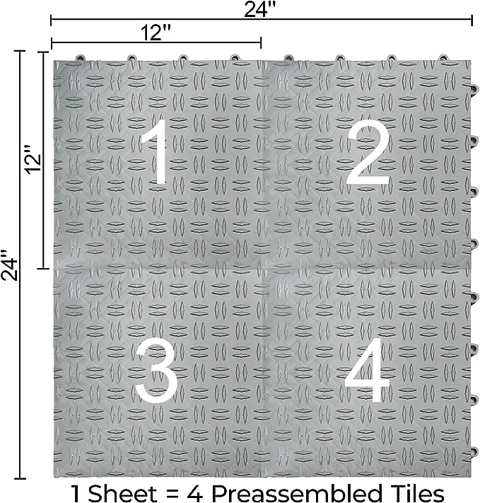 Big Floors GarageTrac Diamond, Durable Copolymer Interlocking Modular Non-Slip Garage Flooring Tile (48 Pack), Alloy