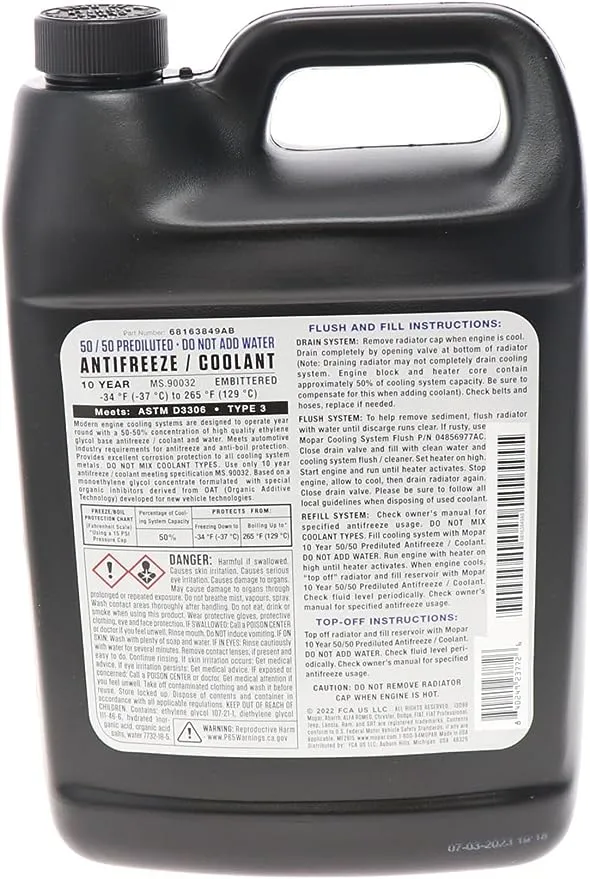 Mopar 68163849AB 10 Year/150,000 Mile Coolant 50/50 Premixed - Embittered