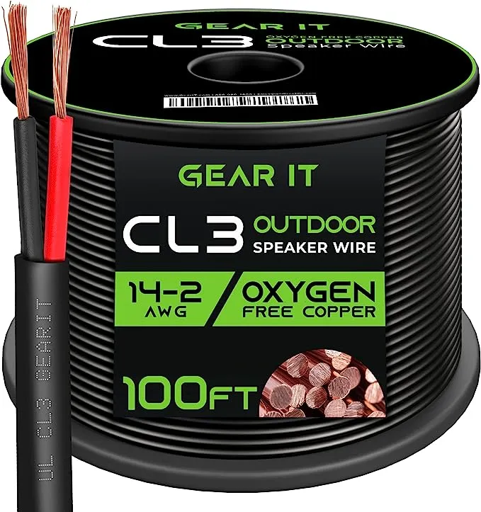 GearIT 14/2 Speaker Wire (100 Feet) 14AWG Gauge, Brown 2-Conductors/Outdoor Direct Burial in Ground/in Wall / CL3 CL2 Rated - OFC Oxygen-Free Copper, Brown 100ft