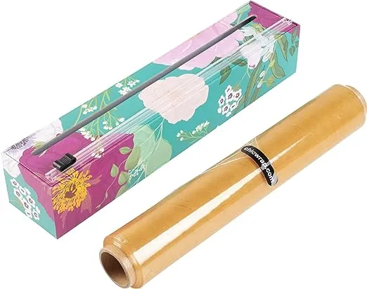 Chicwrap Spring Flowers Refillable Plastic Wrap Dispenser - Includes 12" x 250' Roll Professional Grade Disposable Plastic Wrap - Reusable Dispenser w/Slide Cutter - Ideal Dispenser & Saves Money