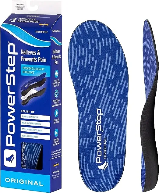 PowerStep Original Insoles - Arch Pain Relief Orthotics for Tight Shoes - Foot Support for Plantar Fasciitis, Mild Pronation and Foot & Arch Pain - Shoe Inserts for All (M 10-10.5, F 12)