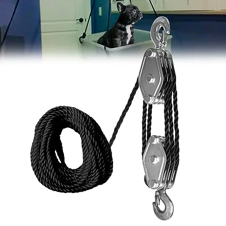 FITHOIST Block and Tackle 1100 lbs, 2200 LBS Breaking Strength Heavy Duty Pulley, 50 Ft 3/8" Rope Pulley, 5:1 Lifting Power Pulley System, Pulley Hoist for Animal Husbandry, Warehouses, Constructions