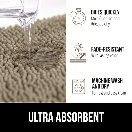 Gorilla Grip Bath Rug Mat 36x24, Thick Soft Absorbent Chenille, Rubber Backing Quick Dry Microfiber Mats, Machine Washable Rugs for Shower Floor, Bathroom Runner Bathmat Accessories Decor, Beige
