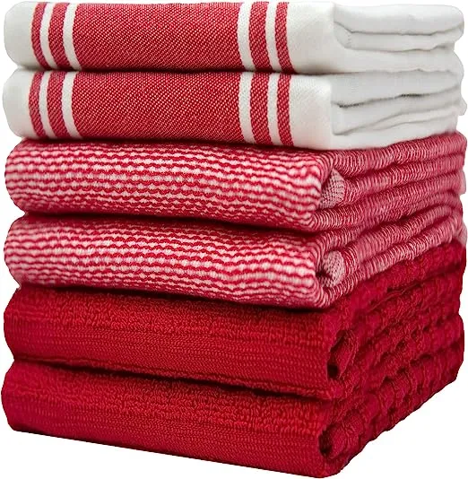 Premium Kitchen Towels (20”x 28”, 6 Pack) – Large Cotton Kitchen Hand Towels – Flat & Terry Towel – Highly Absorbent Tea Towels Set with Hanging Loop