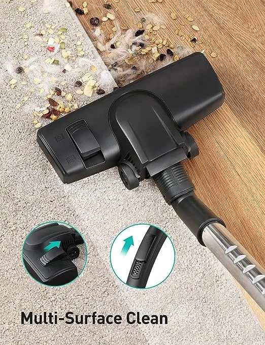 Aspiron Canister Vacuum Cleaner, Lightweight Bagless Vacuum Cleaner, 3.7QT Large Dust Cup, Automatic Cord Rewind, 5 Tools, HEPA Filter, Variable Speed Portable Vacuum for Hard Floors, Pet, Car, Black