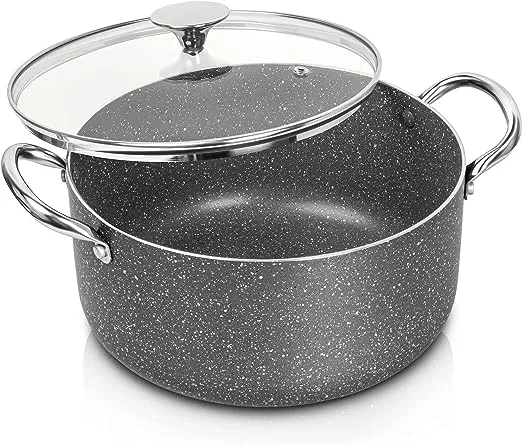 Michelangelo Stock Pot with Lid, 5 Quart Cooking Pot Nonstick, Granite Soup Pot ...