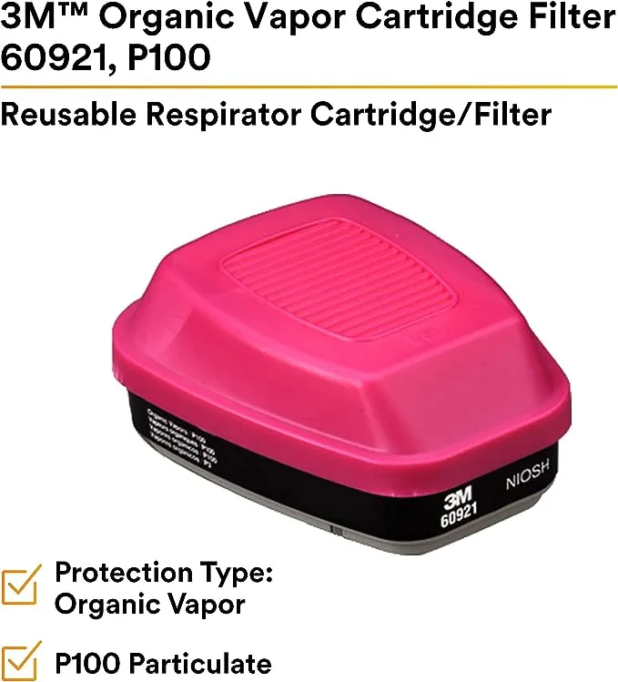 3M Personal Protective Equipment 60921, P100 Respirator Cartridge/Filter, 1 Pair, Helps Protect Against Organic Vapors and Particulates