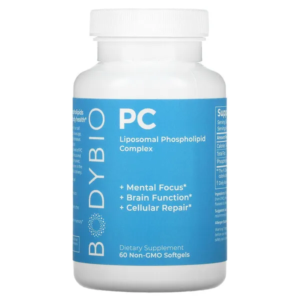 BodyBio - PC Phosphatidylcholine + Phospholipids - Liposomal for High Absorption - Optimal Brain & Cell Health - Boost Memory, Cognition, Focus & Clarity - 100% Non-GMO - 60 Softgels