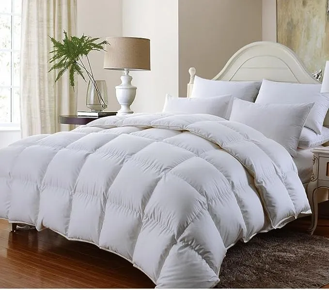 Twin Extra Long (XL) Size Luxurious 800 Thread Count Siberian Goose Down Comforter, 100% Egyptian Cotton Cover, Solid White Color, 750 Fill Power, 50 Oz Fill Weight