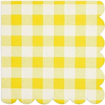 BLUE PANDA 100 Pack Yellow Plaid Paper Napkins for Birthday Party Supplies (6.5 x 6.5 In)