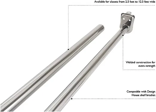 Design House 206052 Adjustable 48 72-inch Closet Rod, Polished Chrome, inch inch