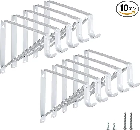 HOME MASTER HARDWARE Heavy Duty Closet Shelf & Rod Brackets, Wall Mounted Closet Shelves Bracket with Rod Shelving Support, White with Screws 10-Pack