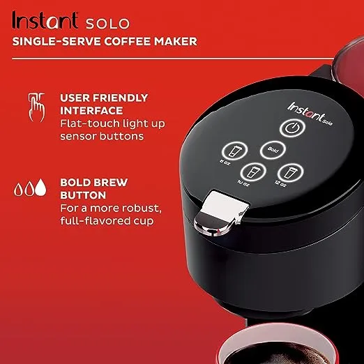 Instant Solo Single Serve Coffee Maker, From the Makers of Instant Pot, K-Cup Pod Compatible Coffee Brewer, Includes Reusable Coffee Pod & Bold Setting, Brew 8 to 12oz., 40oz. Water Reservoir, White 