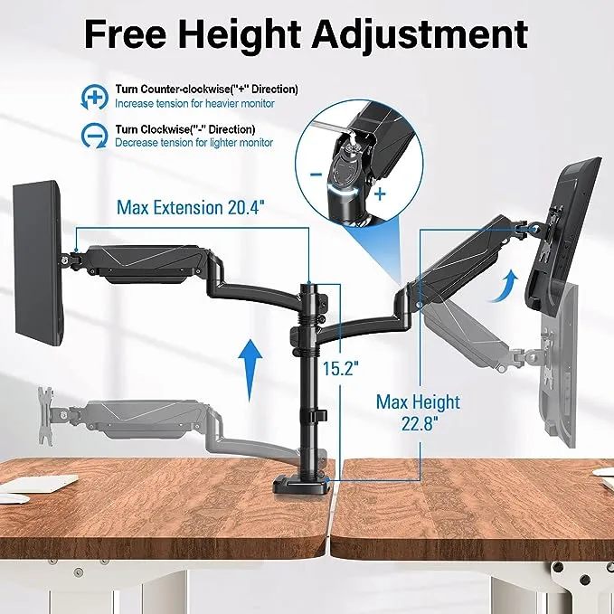 MOUNTUP Dual Monitor Stand, Height Adjustable Monitor Desk Mount, Gas Spring Monitor Arm for Two 17-32 Inch Screens, with C Clamp/Grommet Mounting Base, Holds 4.4-17.6 lbs per Arm, Max VESA 100x100mm