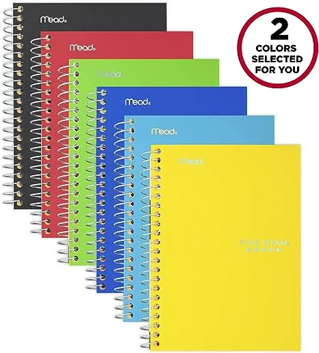 Mead Five Star Spiral Notebooks, 1 Subject, College Ruled Paper, 100 Sheets, 7 x 4-3/8", Personal Size, Colors Selected For You, 2 Pack (73707)