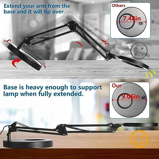 HITTI 【Upgraded】 5X LED Magnifying Lamp, 1,800 Lumens Stepless Dimmable, 3 Color Modes, 8-Diopter 4.2″ Real Glass Lens Magnifier Desk lamp, Magnifying Light and Stand for Crafts Reading Close Work