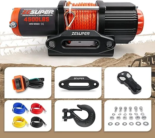 ZESUPER 4500-lb Waterproof Winch Waterproof IP67 Electric Winch with Hawse Fairlead, with Both Wireless Handheld Remote (Steel Cable)