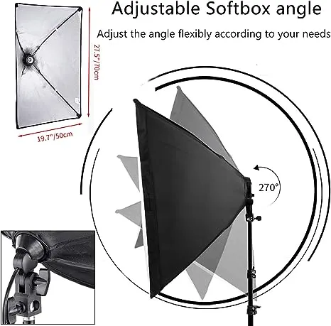 FOTOCREAT Softbox Photography Lighting Kit,19.7"X27.5" Professional Continuous Lighting System with 200W E27 Socket LED Bulbs and Remote,for