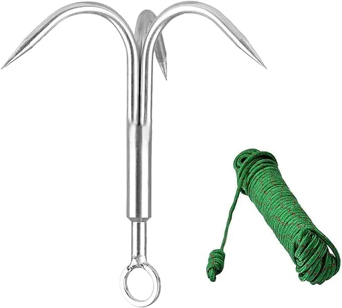 Yiliaw Stainless Steel Outdoor Grappling Hook with 50FT Rope/Climbing Claw/Gravity Hook/Flying Tigers/Aquatic Anchor Hook for Your Outdoor Life,Hiking,Tree Limb Removal