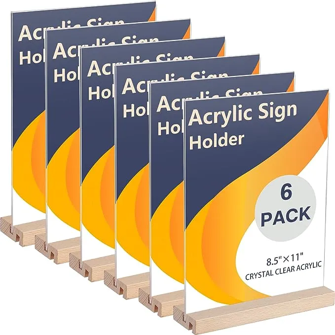 Acrylic sign holder 8.5x11,Double Sided T/L Shape Menu Holder with Wooden Base,Perfect for Displaying Menus, Signs, and Photos in Restaurants, Offices, and Events