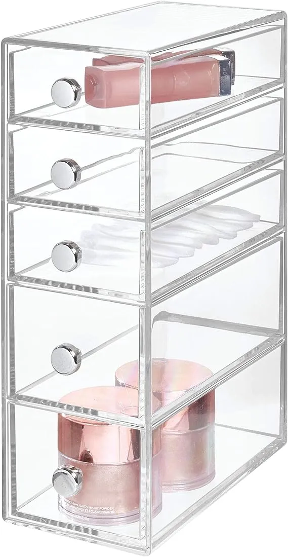 iDesign Clarity Plastic Cosmetic 5-Drawer Organizer, Jewelry Countertop Organization for Vanity, Bathroom, Bedroom, Desk, Office, 3.25" x 7" x 9.75", Clear