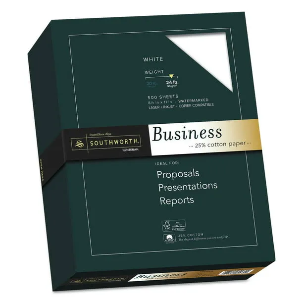 Southworth 404C 25% Cotton Business Paper, 24 lbs. 95 Bright 8-1/2 in. x 11 in. - White (500 Sheets/Ream, 1/Box)