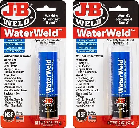 J-B Weld WaterWeld, Epoxid-Kittstab, 1 Stunde Aushärtung, 2 Stück, gebrochenes Weiß (8277-2)