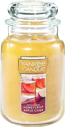 Yankee Candle Honeycrisp Apple Cider Scented, Classic 22oz Large Jar Single Wick Aromatherapy Candle, Over 110 Hours of Burn Time, Apothecary Jar Fall Candle, Autumn Candle Scented for Home