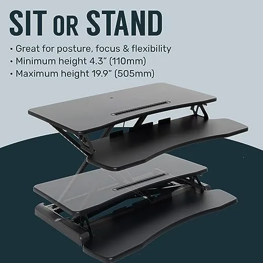 TechOrbits Standing Desk Converter-32-inch Height Adjustable, MDF Wood, Sit Riser-Black, 32"