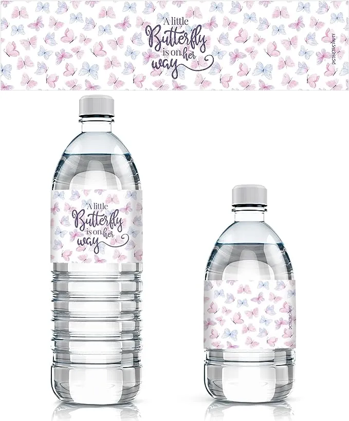 Butterfly: Baby Shower - Water Bottle Labels - Spring - 24 Stickers