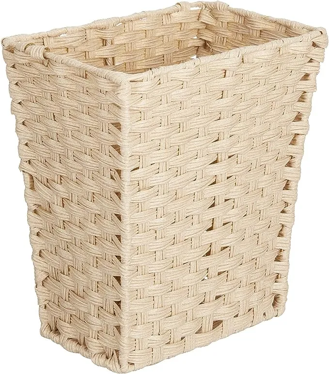 mDesign Small Woven Trash Can - Slim Rectangular Waste Basket - Decorative Garbage Waste Bin for Bedroom, Bathroom, Kitchen, Home Office, Craft, Laundry, Utility Rooms, and Garage - Taupe