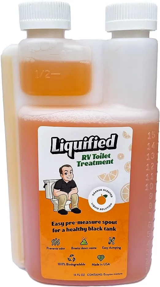 Liquified RV Toilet Treatment - Black Holding Tank Digester - Odor Eliminator - Orange Scent - Matts RV Reviews - 16 Treatments (16oz)