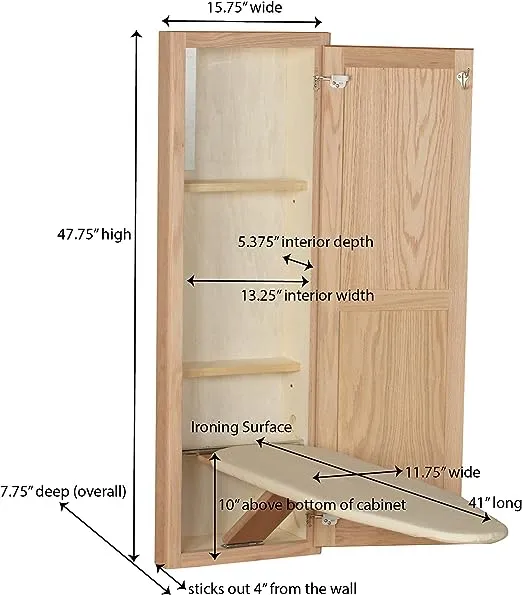 Unfinished Oak Wood In-Wall Ironing Board in Unfinished Oak Wood