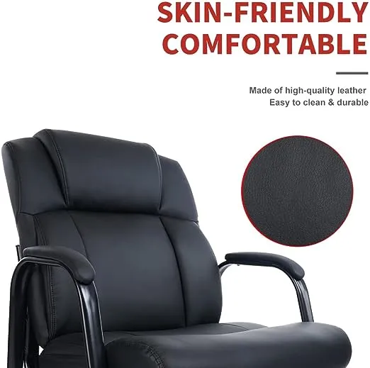 CLATINA Heavy Duty Guest Chair with Padded Armrests, Executive Leather Soft Reception Chair 400lbs Capacity for Office Conference Waiting Meeting Room, Black (2 Pack)
